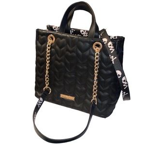 Betsey Johnson Skull and Heart Quilted Top Handle Chain Shoulder Handbag Black